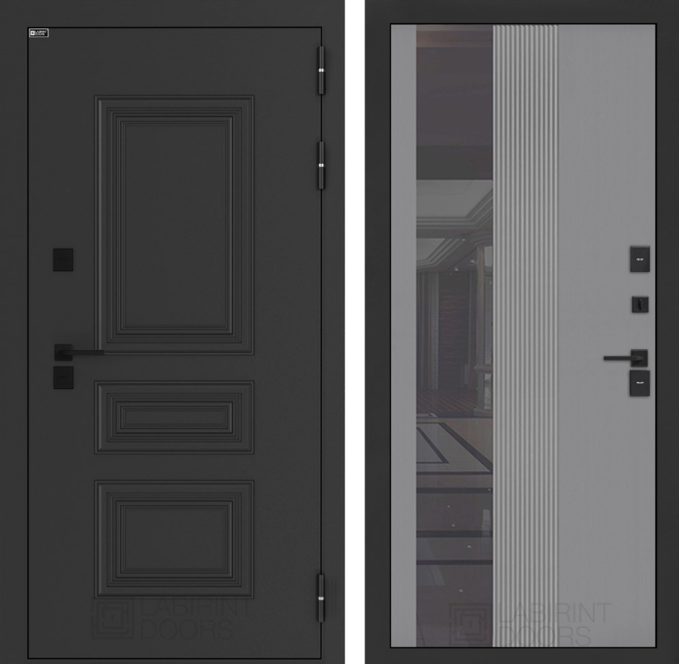 Входная дверь Аляска Лайт с Зеркалом 32 тонированным - Серый рельеф софт
