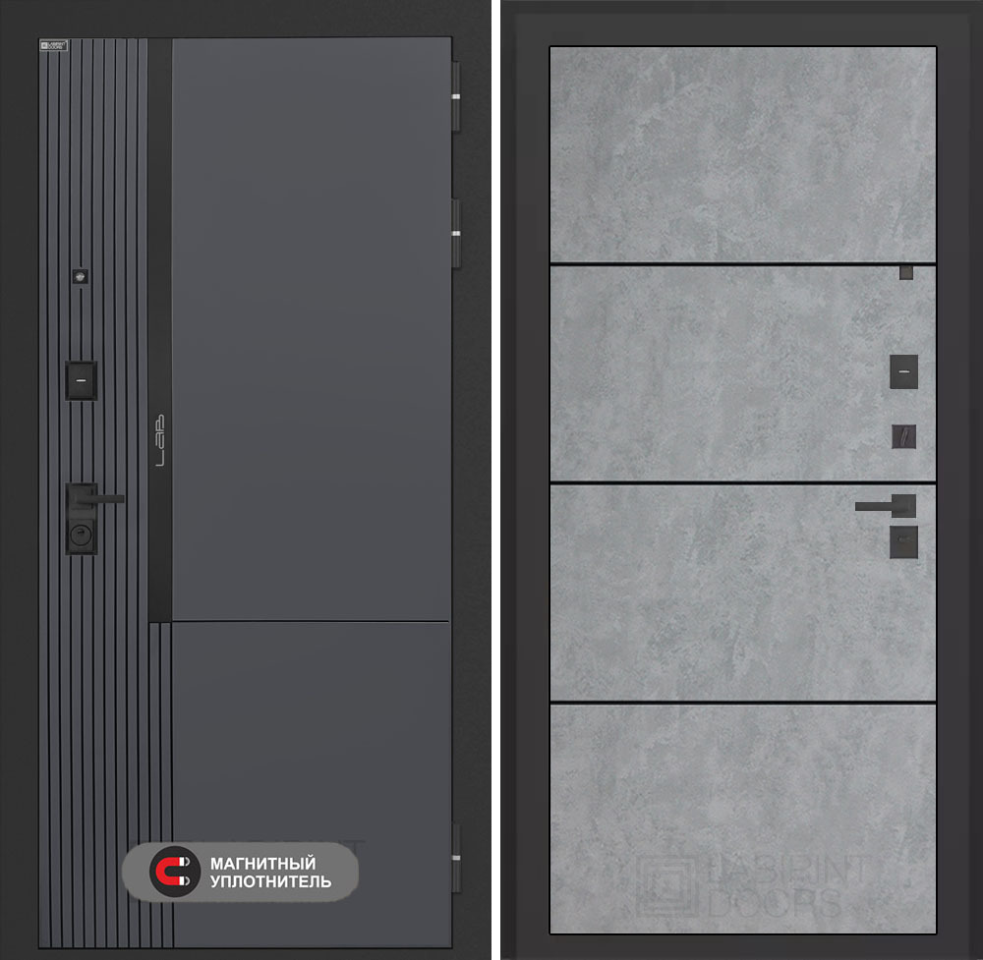 Входная дверь Лаб 2 Про 25 - Бетон светлый, черный молдинг